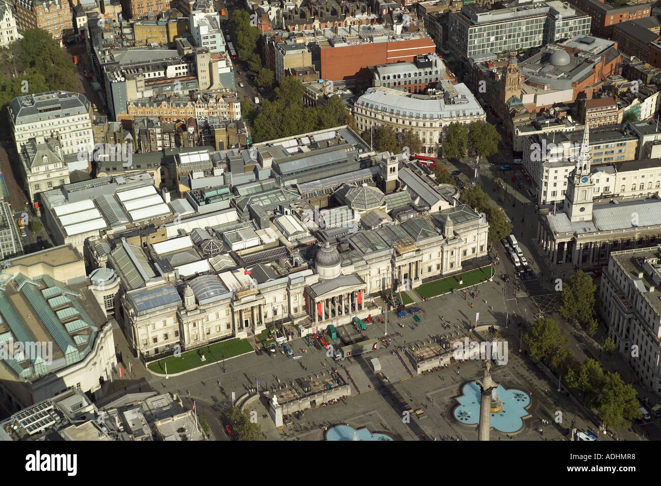 Aerial view of the National Gallery which is on the northern side of Trafalgar Square in London Stock Photo