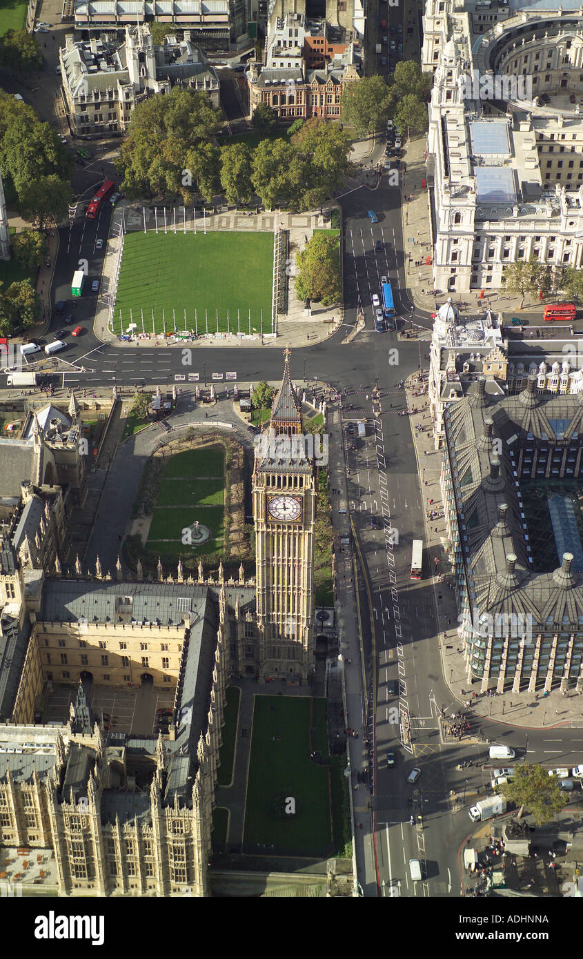 Aerial view of the Clock Tower which is at the northern end of the Houses of Parliament, which is also called Big Ben Stock Photo