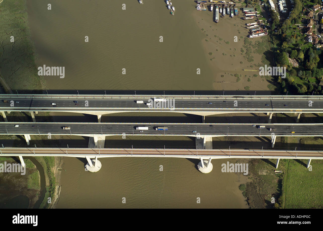 Aerial view of the bridges over the River Medway in Kent near Rochester