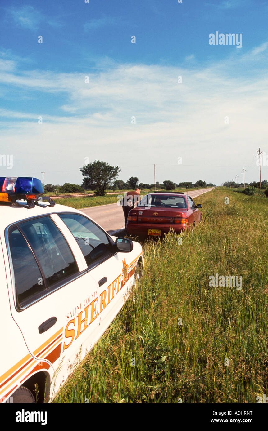 Traffic stop for speeding on rural road. Nebraska, USA. Saline County Sheriff's Office. Stock Photo