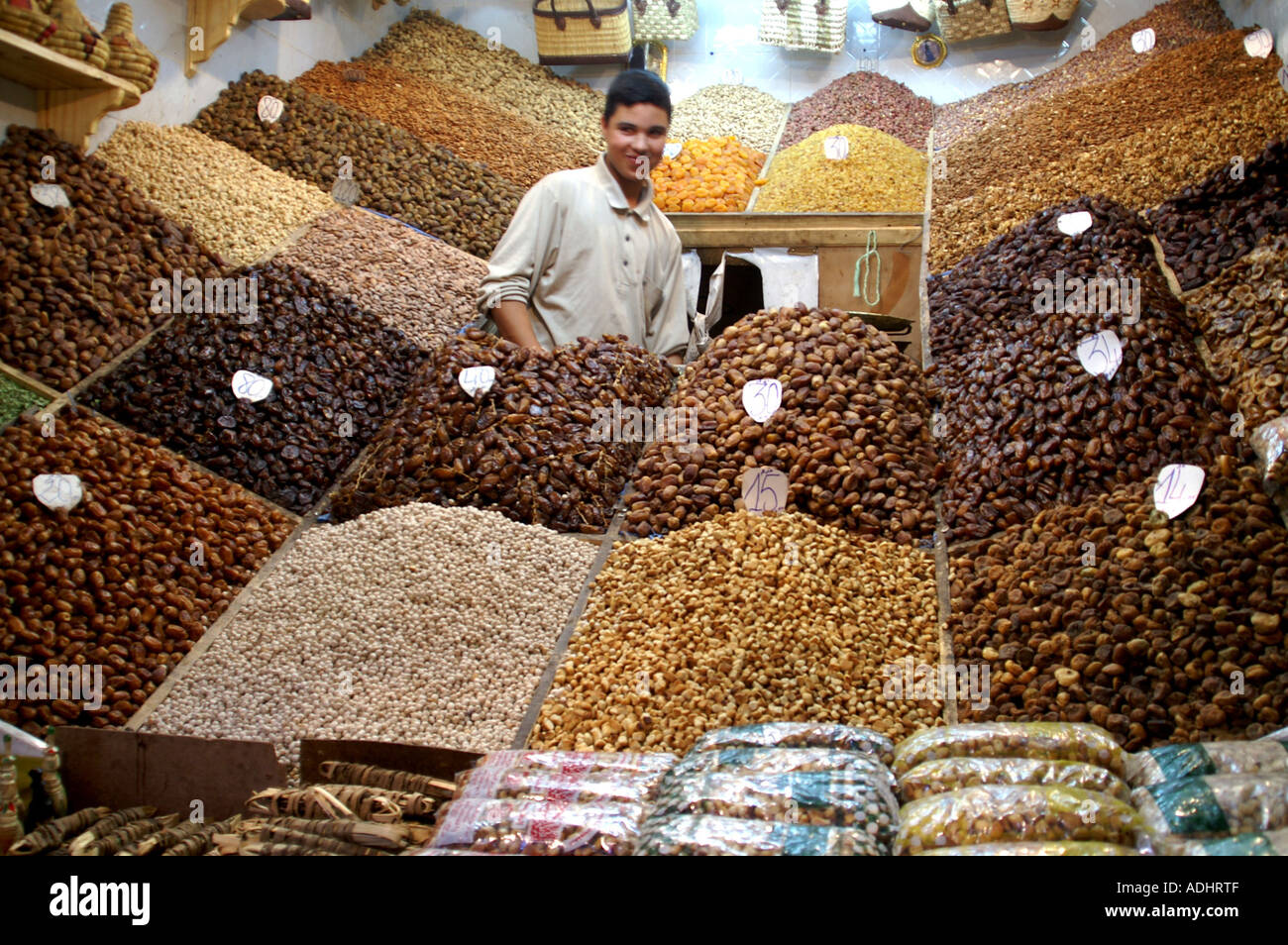 Nuts figs dates on sale in Souk Marrakech Morocco Stock Photo Alamy