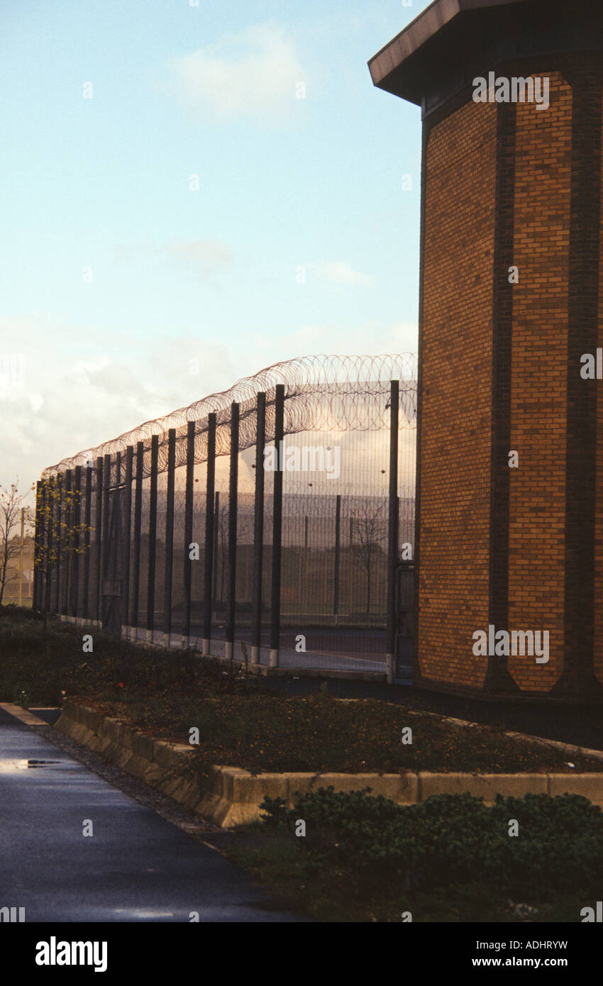 HM Prison Belmarsh, outside London, UK. Building and perimeter fence. Stock Photo