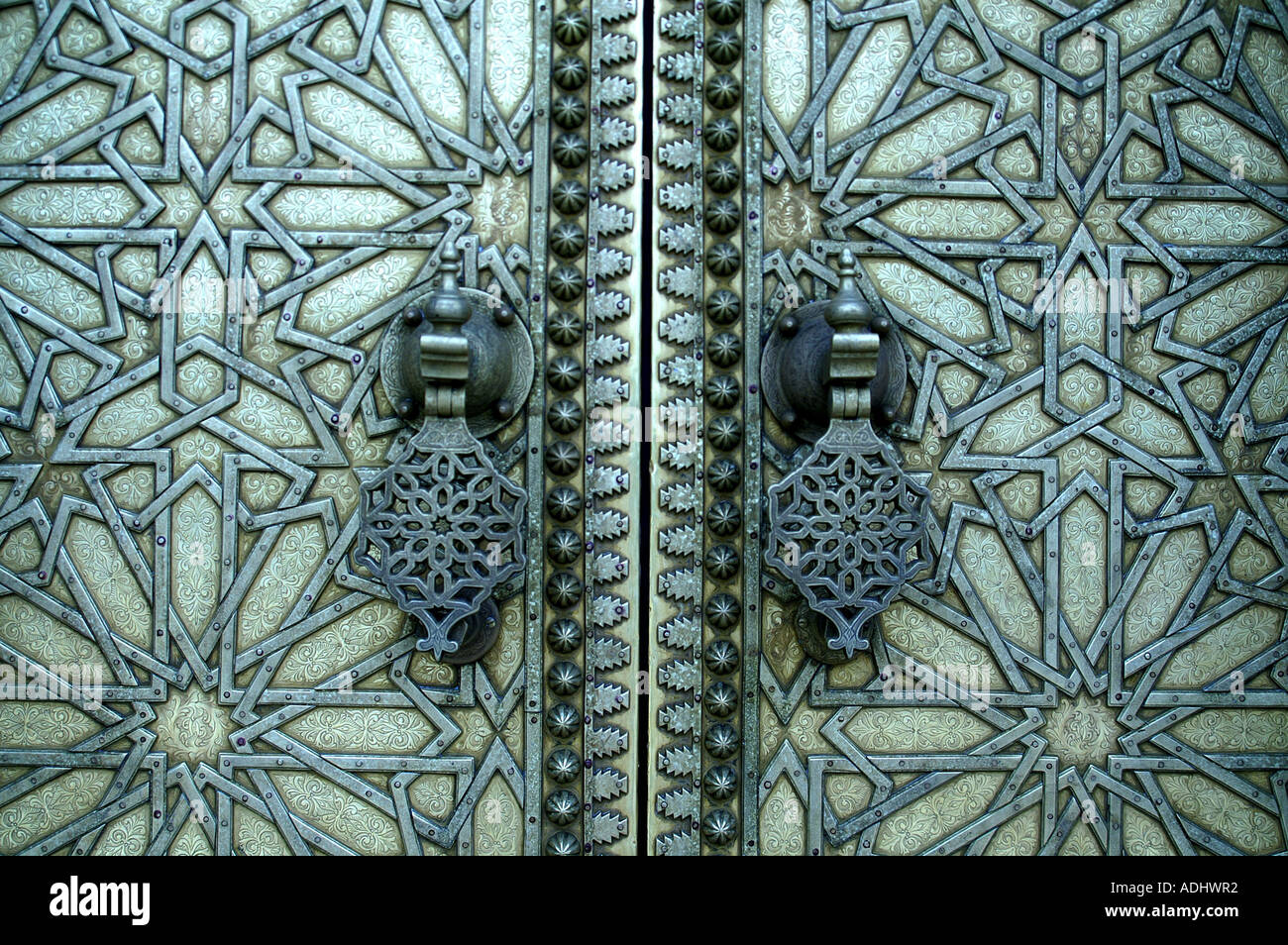 The brass doors to the royal palace in Place des Alaouites Fes Morocco ...
