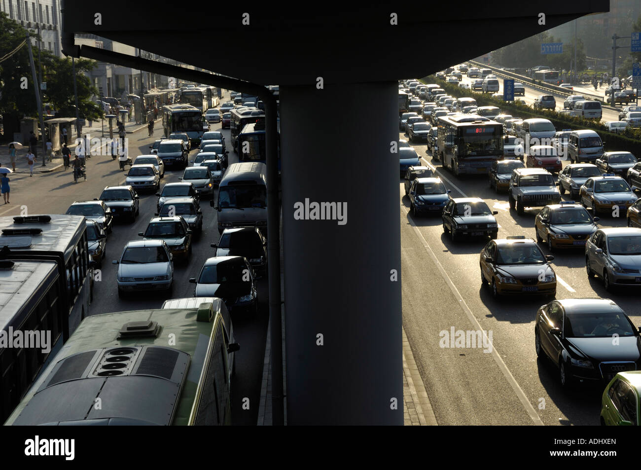 A congested street during rush hour in Beijing China 13 Aug 2007 Stock Photo