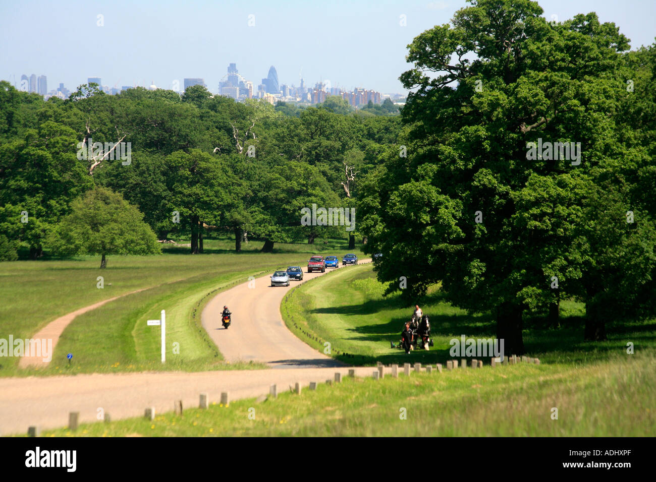 View of Richmond Park in London with the City in the distance Stock Photo