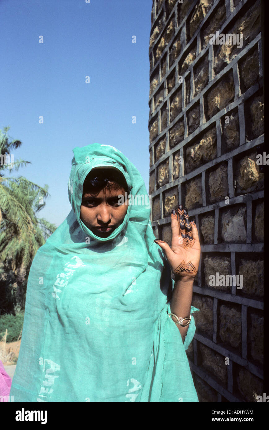 Mauritania. Atar. Young woman showing henna on her hand Stock Photo