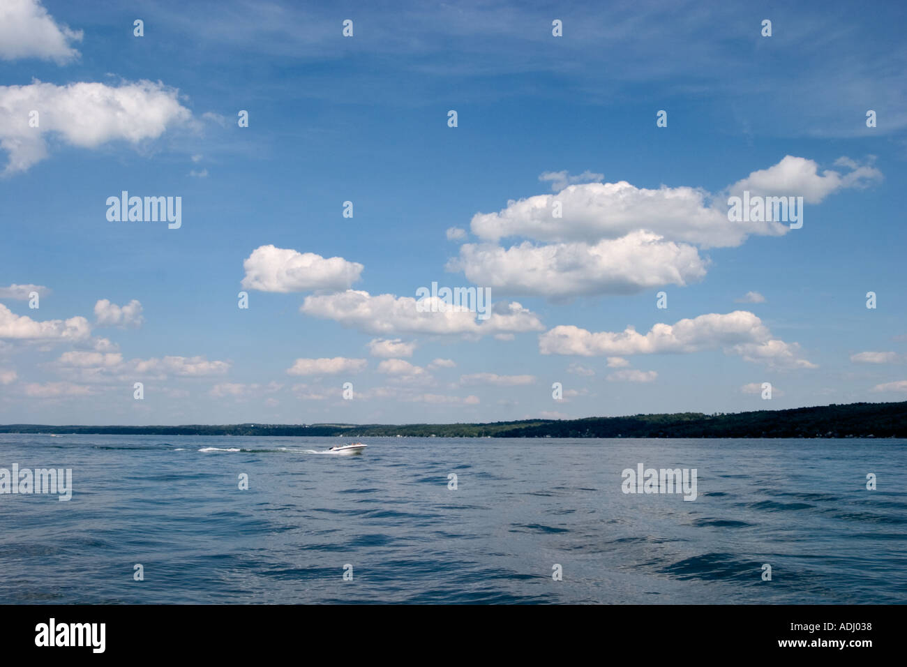Small boat on Canandaigua Lake in the Finger Lakes region of New Yrok
