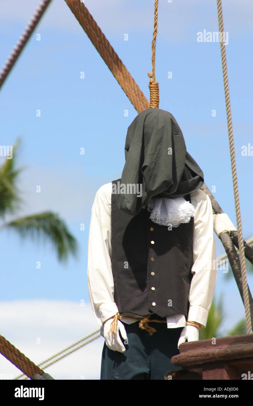 Hanged man during execution reenactment of Boston Tea Party Stock Photo