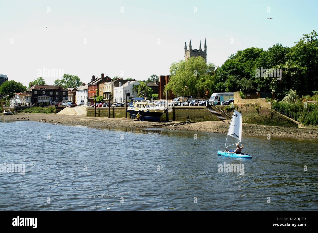 Riverside properties near Kew bridge River Thames London England Stock