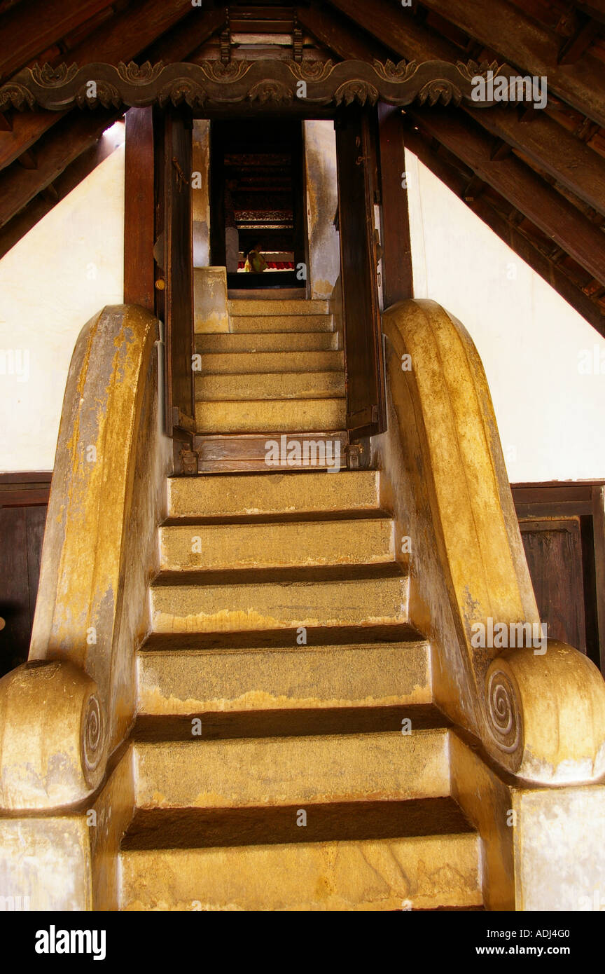 Palace stairs staircase wooden Trivandrum. Thiruvananthapuram Kerala South India Stock Photo