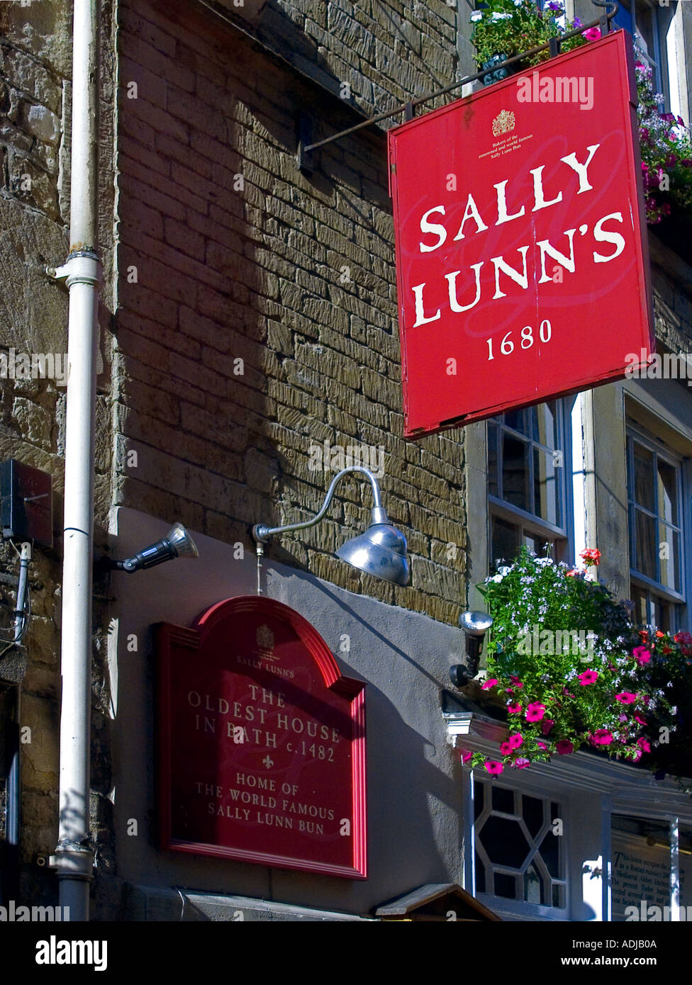 Hanging sign on Sally Lunns bakery, the oldest house in Bath, Avon, UK Stock Photo