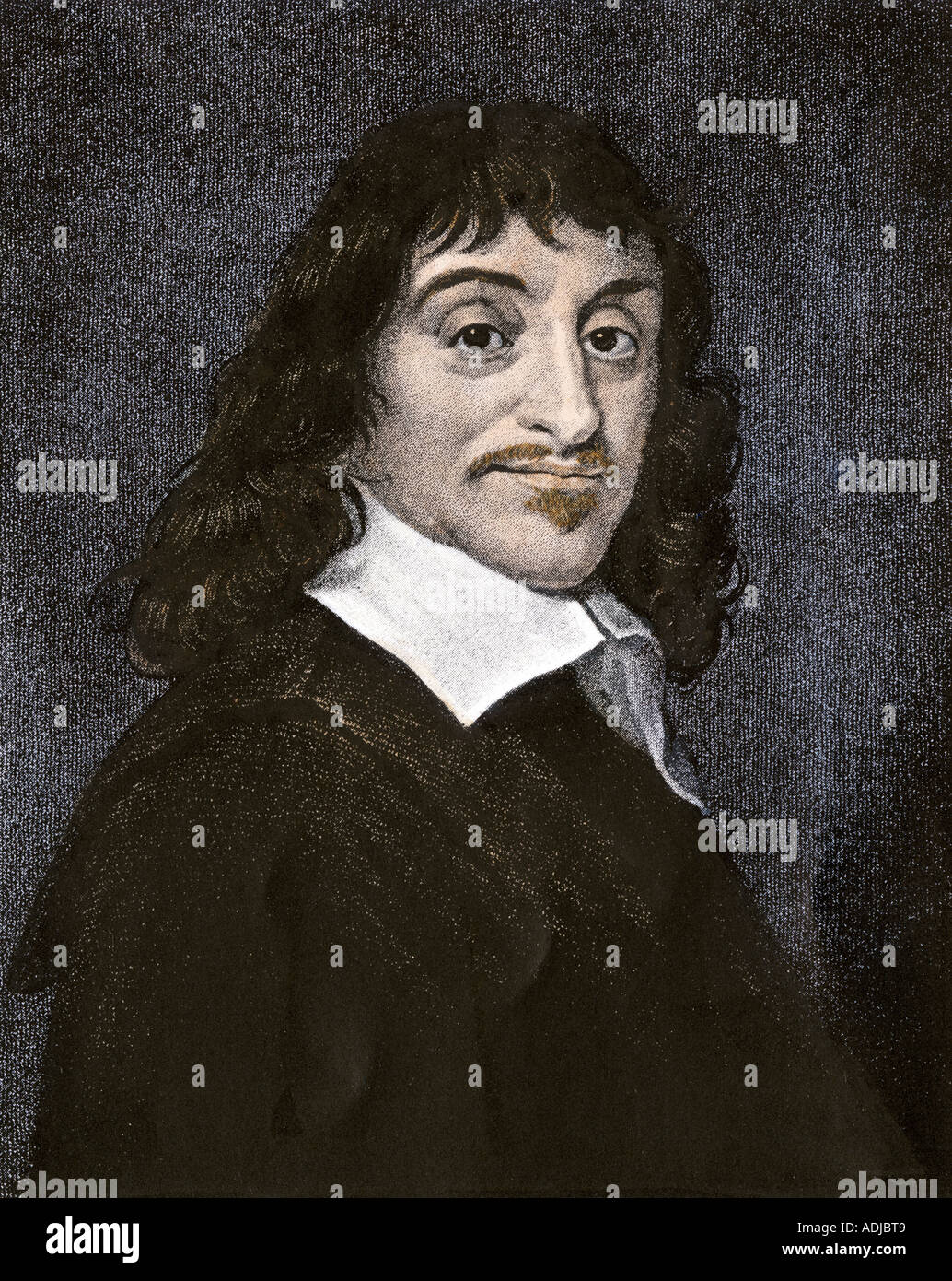 Rene Descartes. Hand-colored engraving Stock Photo