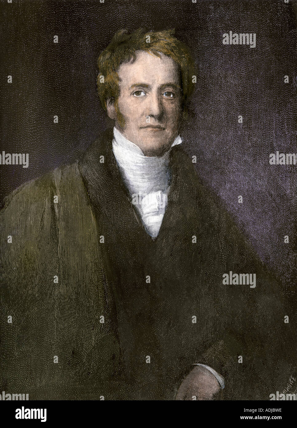Astronomer John Herschel. Hand-colored engraving of a painting by H.W. Pickersgill Stock Photo