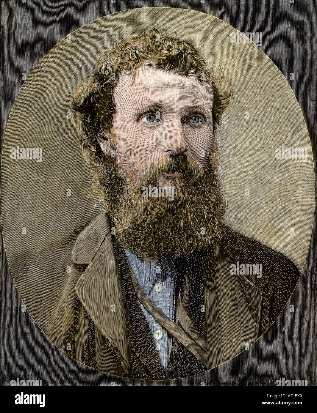 John Muir founder of the Sierra Club. Hand-colored woodcut Stock Photo