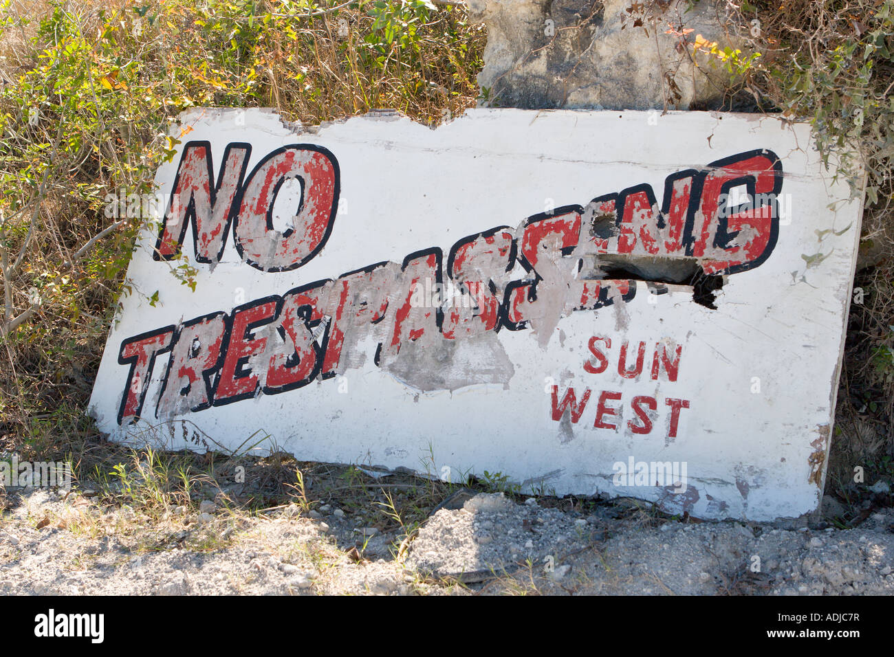 Large Old and Worn No Trespassing Sign for the Closed Sun West Mines ...