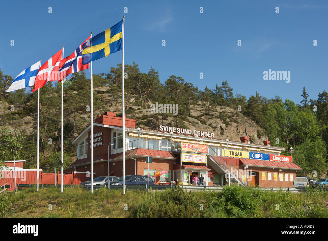 The Svinesund shopping centre at the border between Norway and Sweden Stock Photo