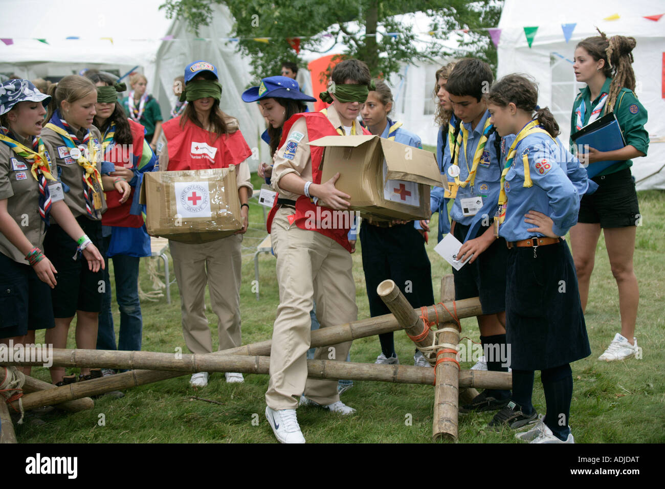 Scouts taking part in team spirit building activities at the 21st international Scouts Jamboree