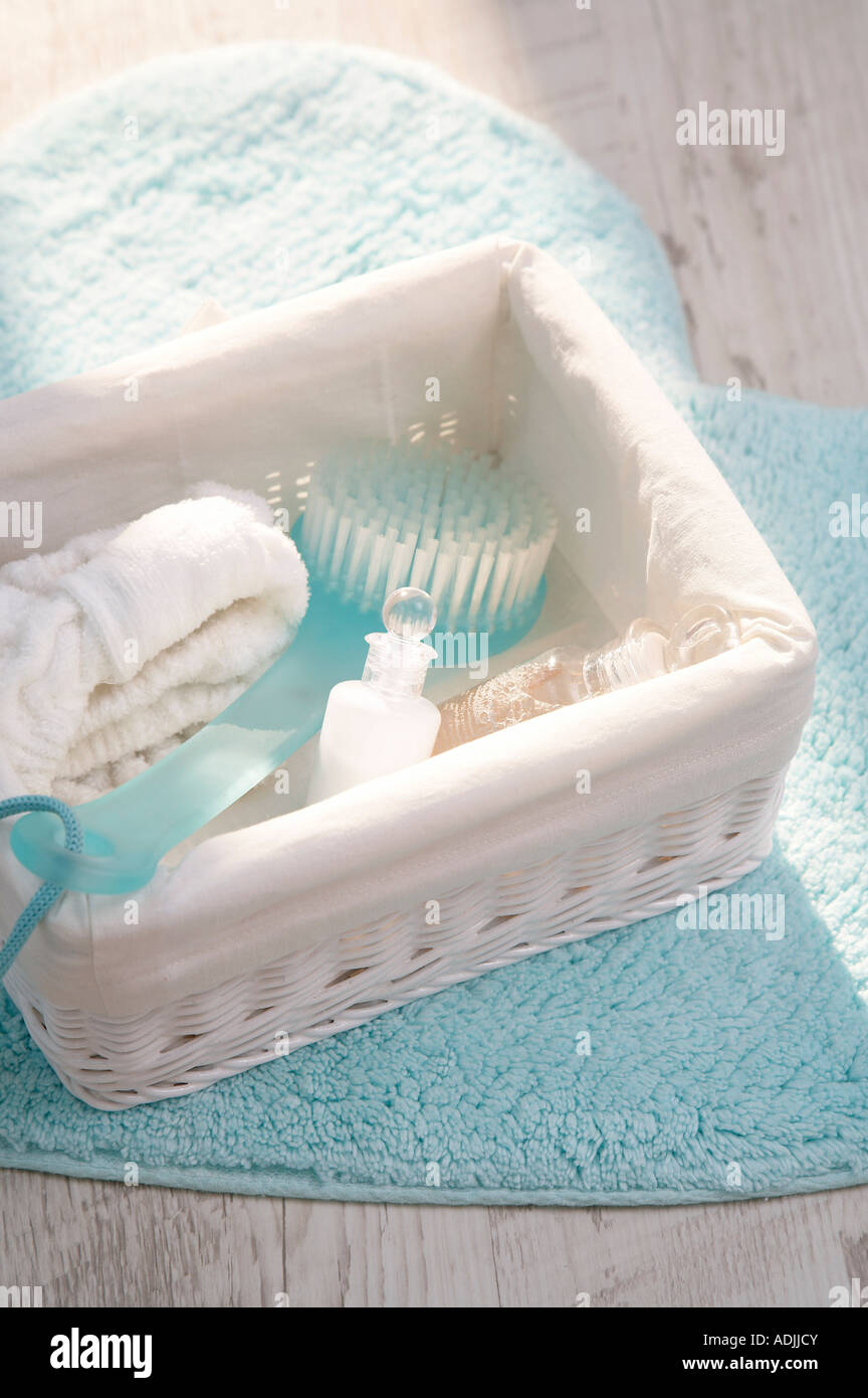 bathing items bathing item in the basket Stock Photo Alamy