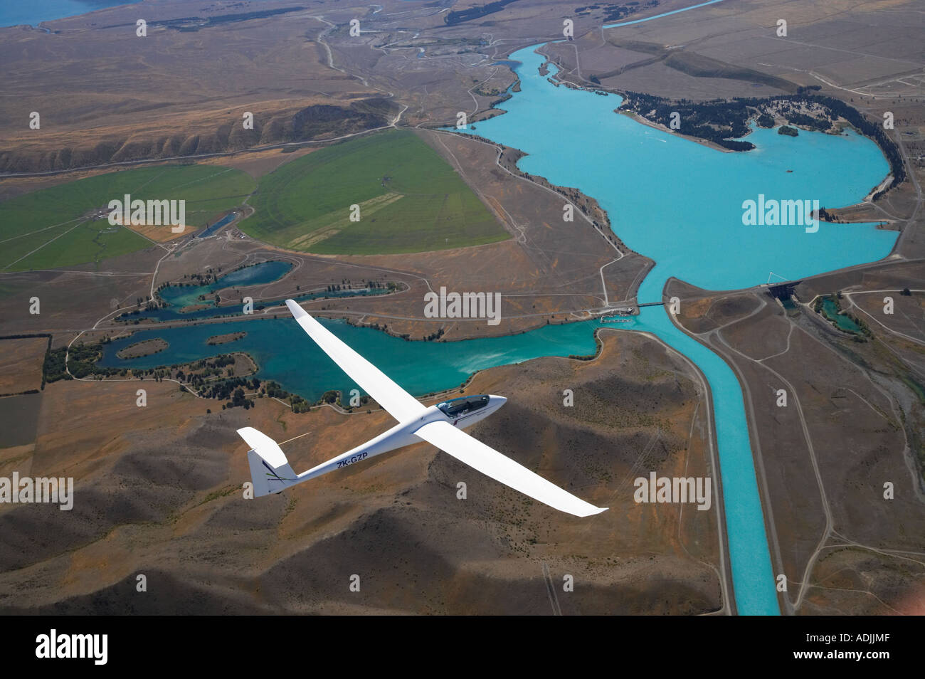 Glider and Lake Ruataniwha Mackenzie Country South Island New Zealand ...