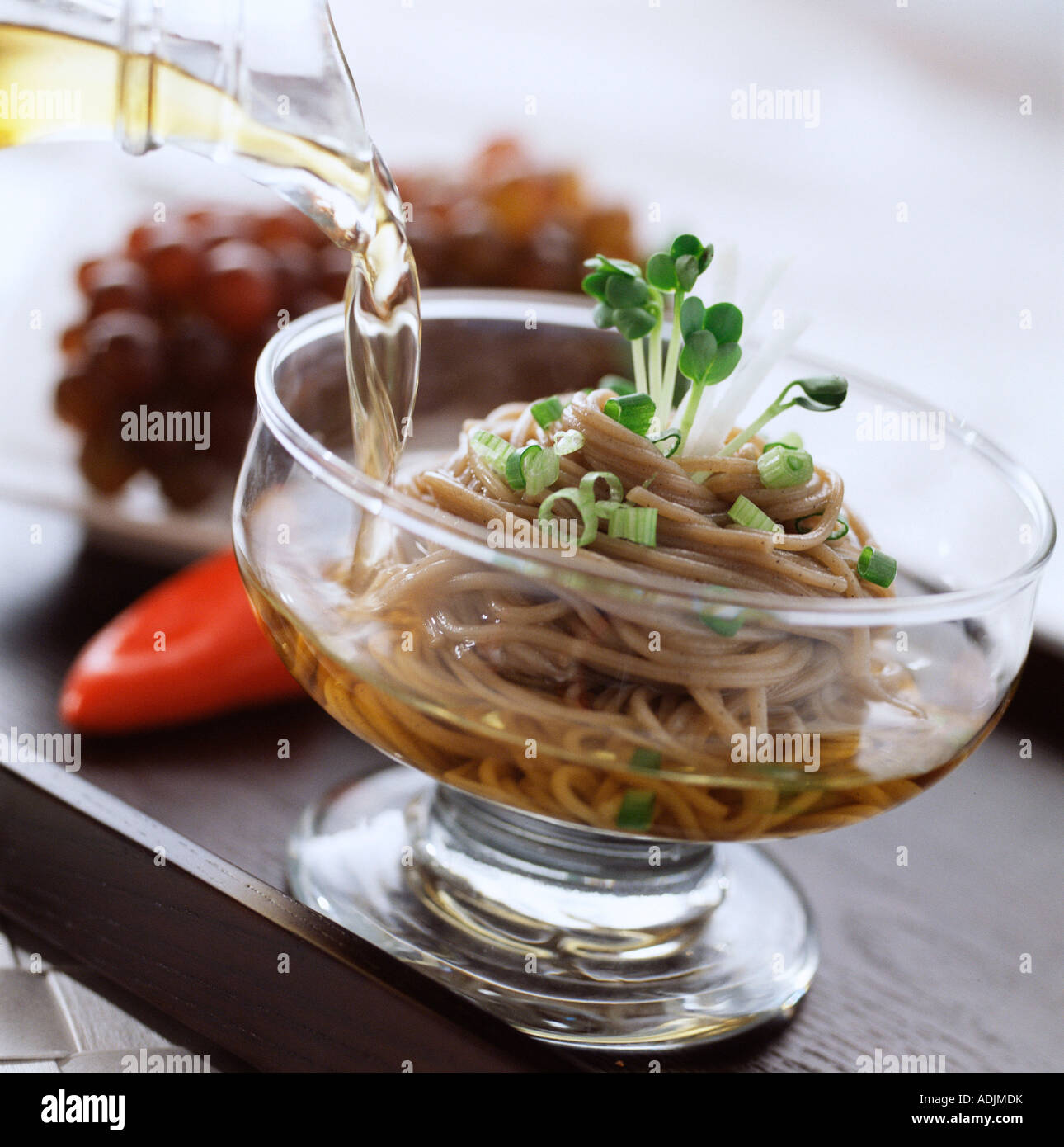 Green tea noodle in the glass Stock Photo Alamy