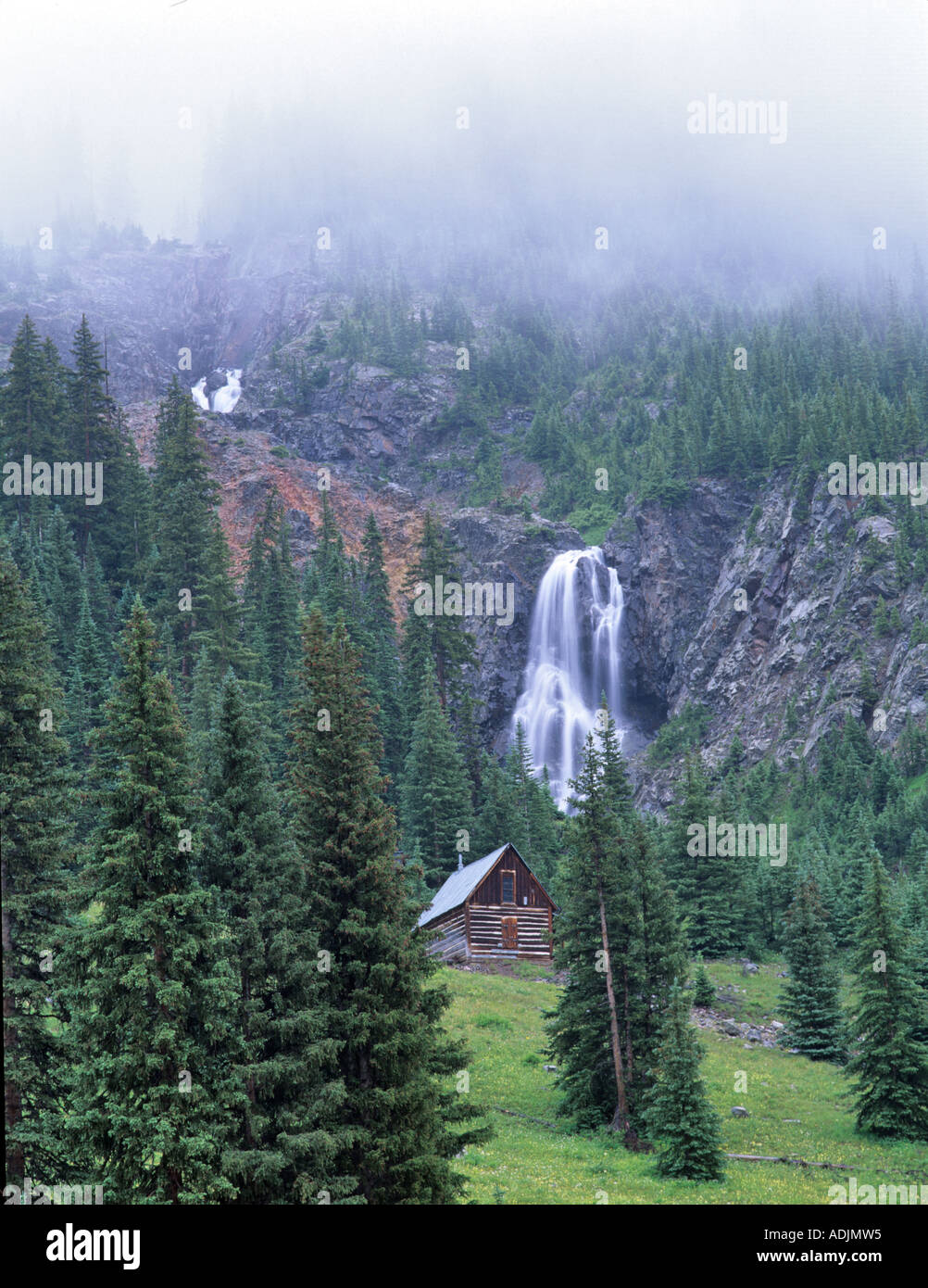 Cabin And Waterfall Off Old Mining Road Near Silverton Colorado