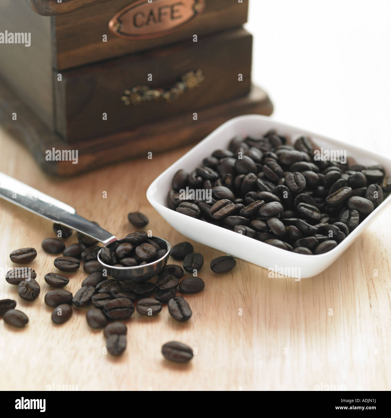 bean coffee beans plate grinder spoon Stock Photo Alamy
