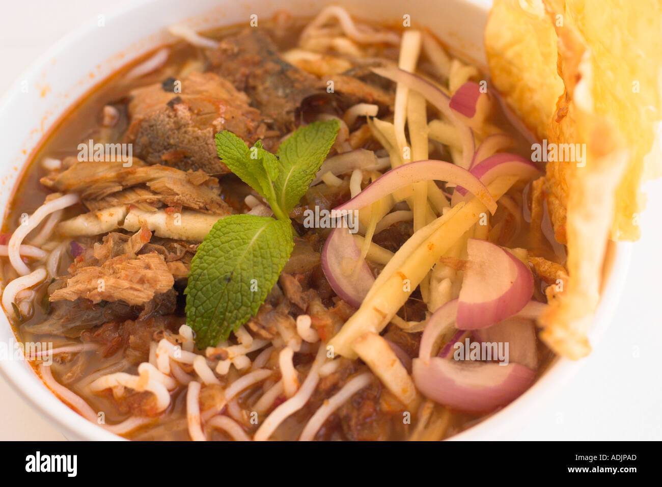 Penang Assam Laksa in spicy sour tamarind broth Stock Photo