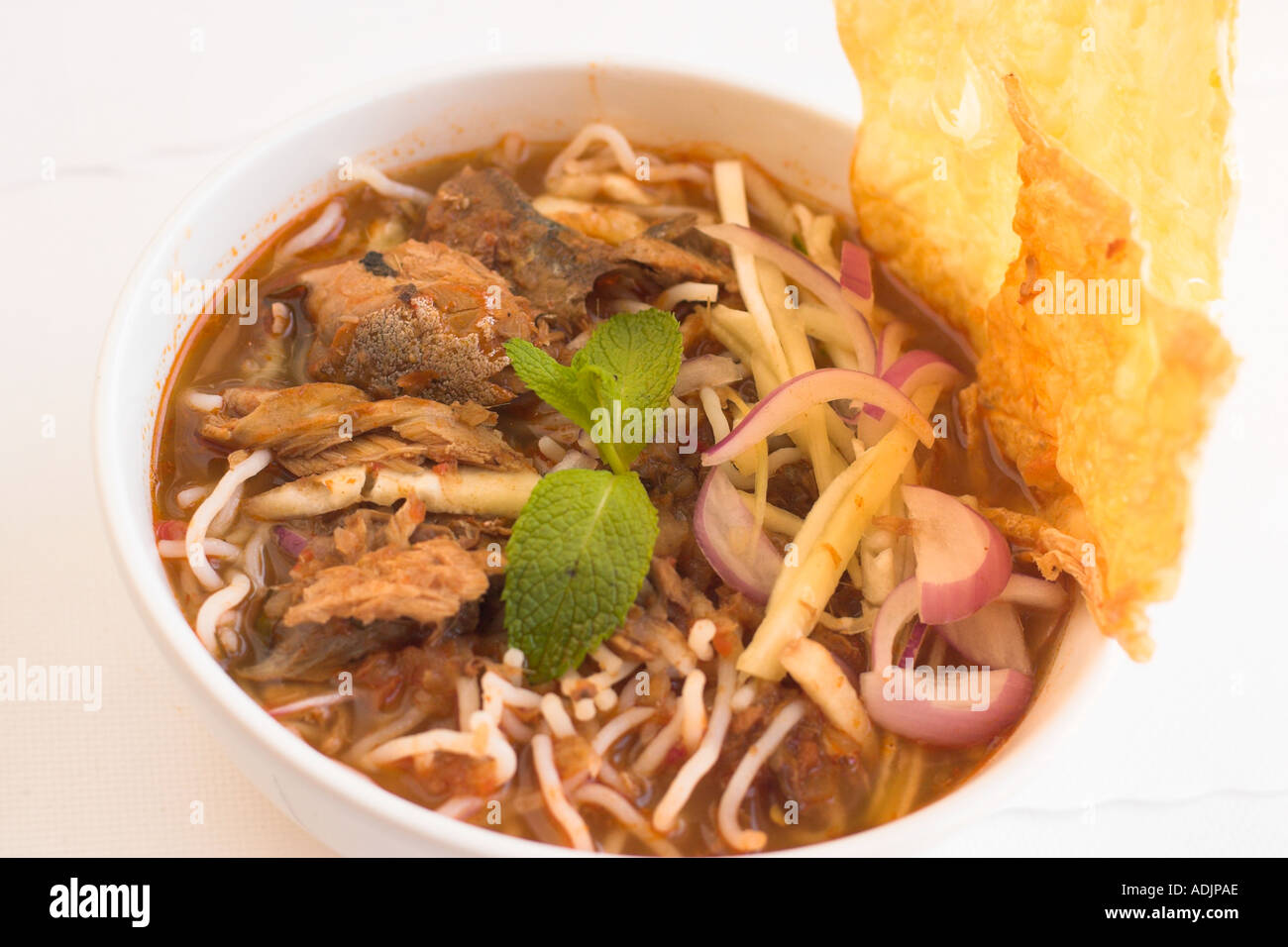 Penang Assam Laksa in spicy sour tamarind broth Stock Photo
