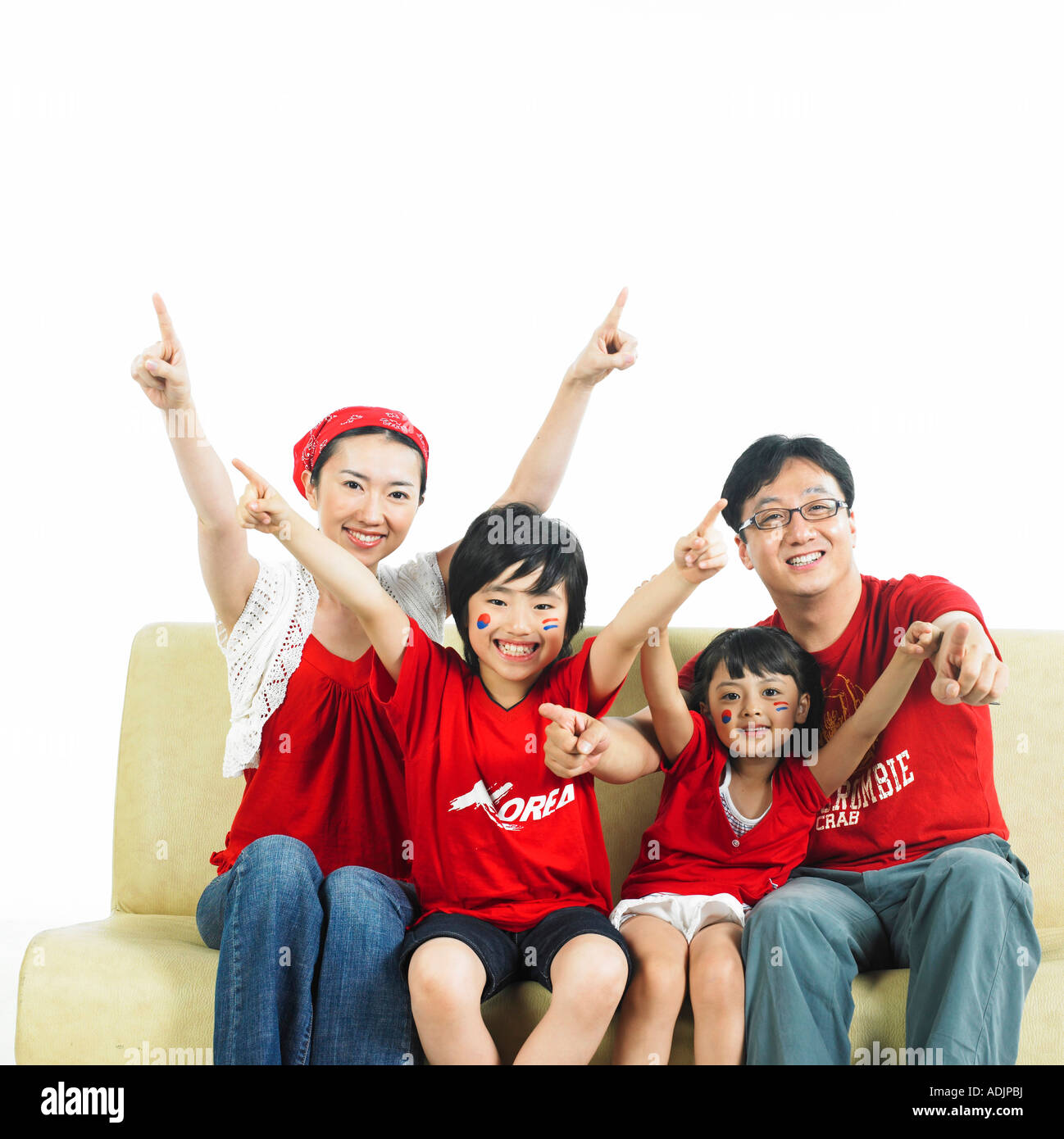 A Korean family is cheering Worldcup team with a smile Stock Photo