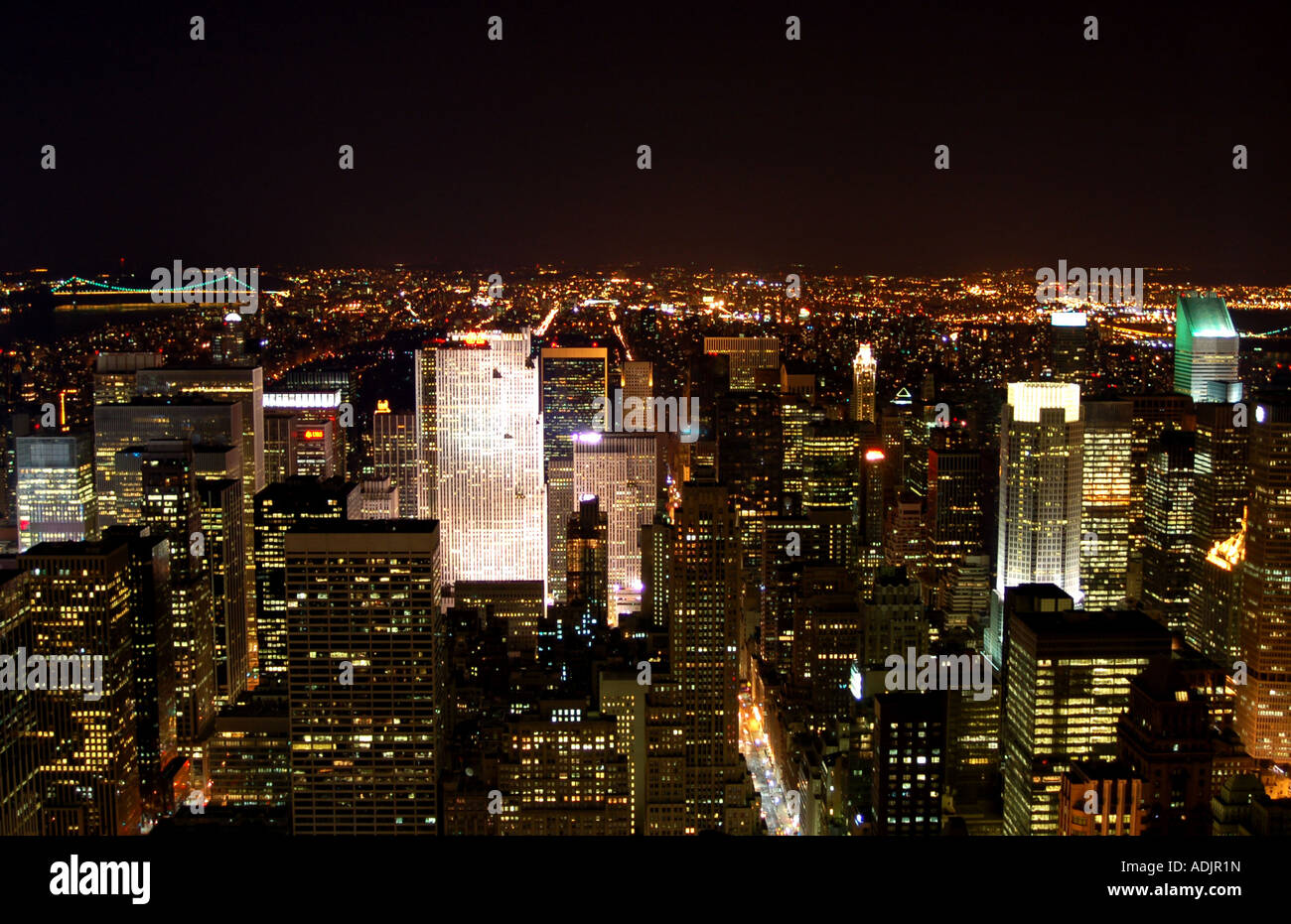 New York City aerial view at night, from Empire State Building Stock ...