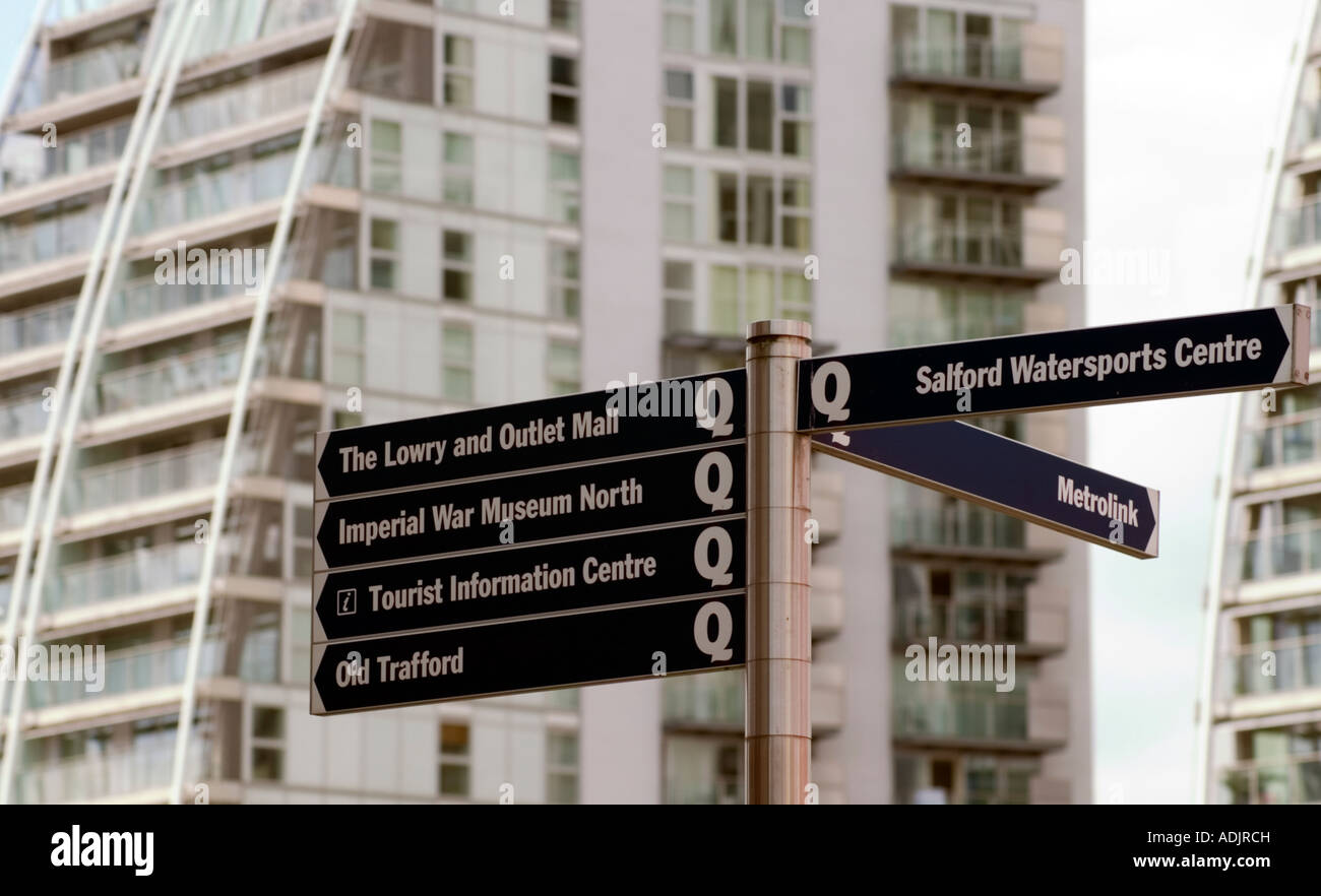 Signpost in Salford Quays Stock Photo