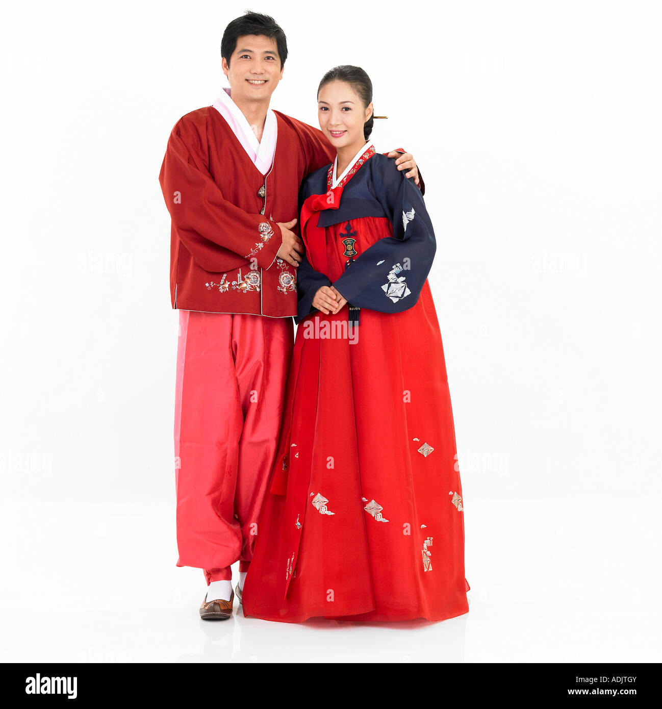 A new married couple wearing Hanboek is standing friendly Stock Photo ...