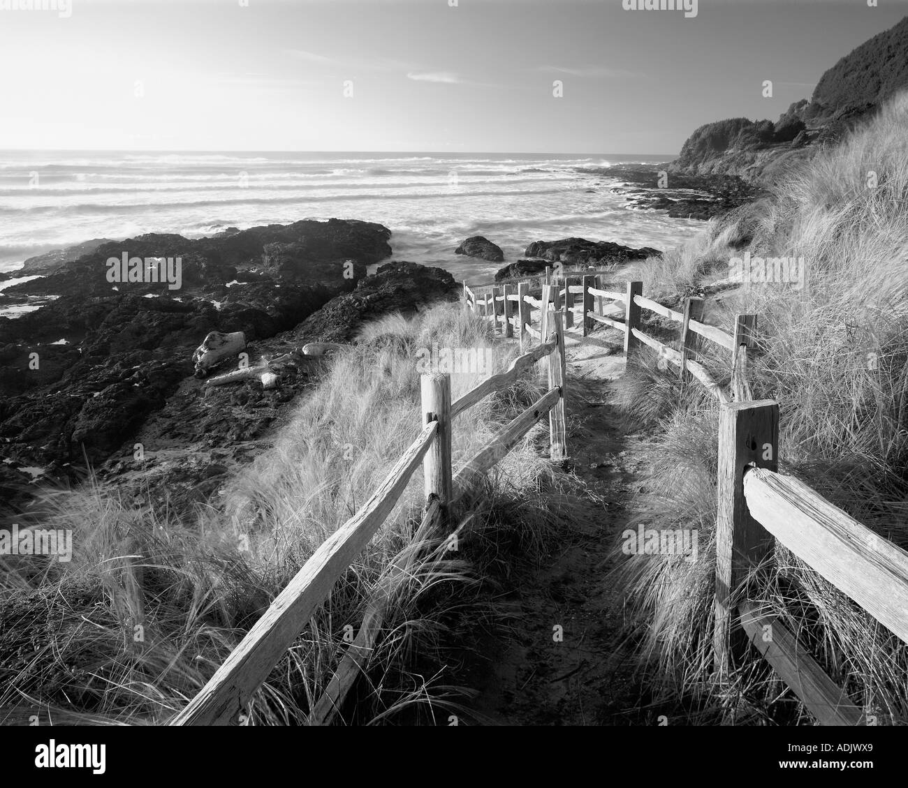 Fenced pathway to beach Near Yachats Oregon Stock Photo