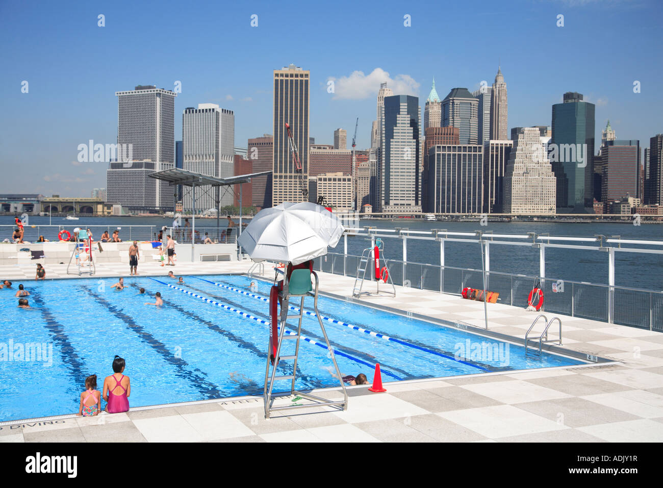 Floating Pool Lady Barge Brooklyn Bridge Park Beach with view of