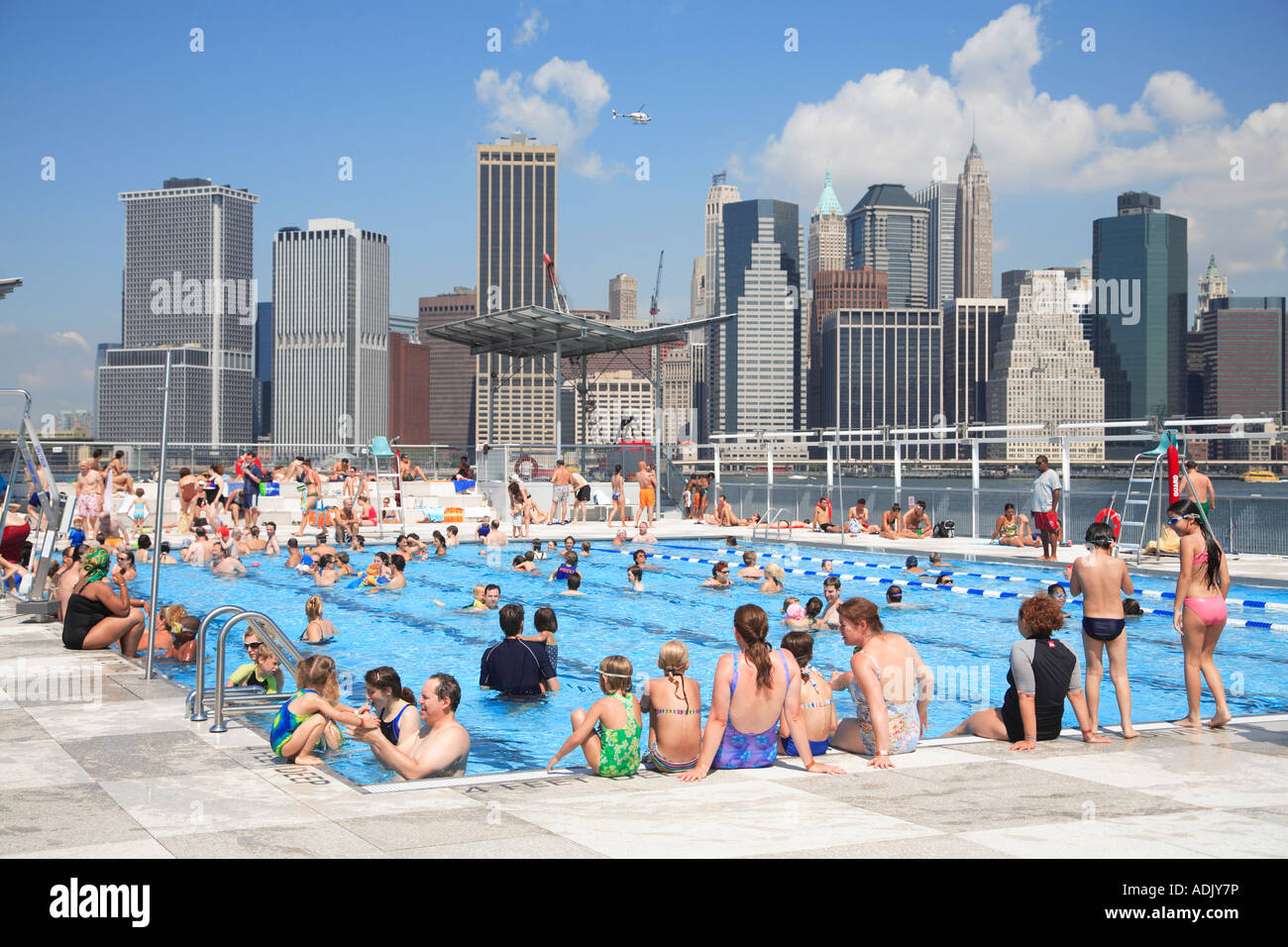 Floating Pool Lady Barge Brooklyn Bridge Park Beach with view of
