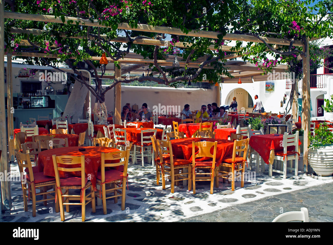 Greek Restuarant Taverna Al Fresco Mykonos Town, Stock Photo