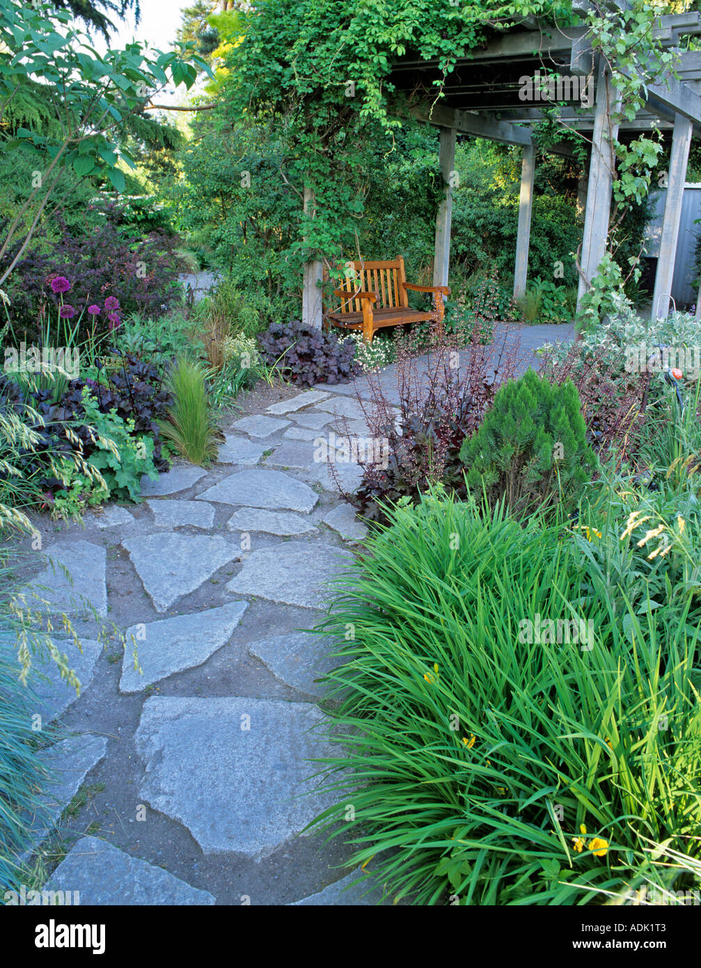 Stone Path With Bench Bellevue Botanical Garden Bellevue