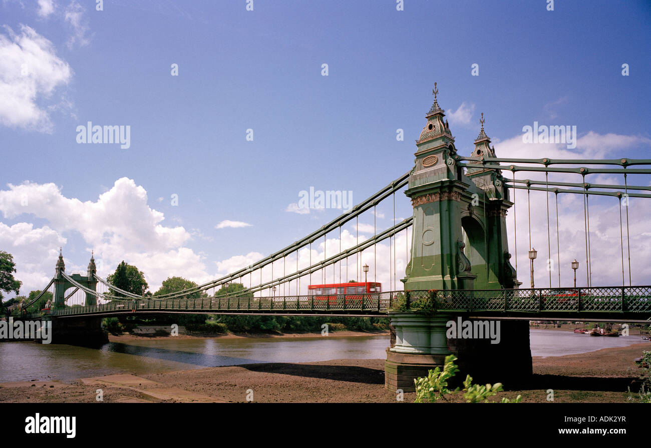 Hammersmith Bridge crossing the river Thames, West London, W6, England, UK. Stock Photo