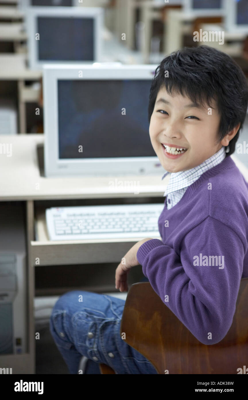 A boy in the computer lab Stock Photo Alamy