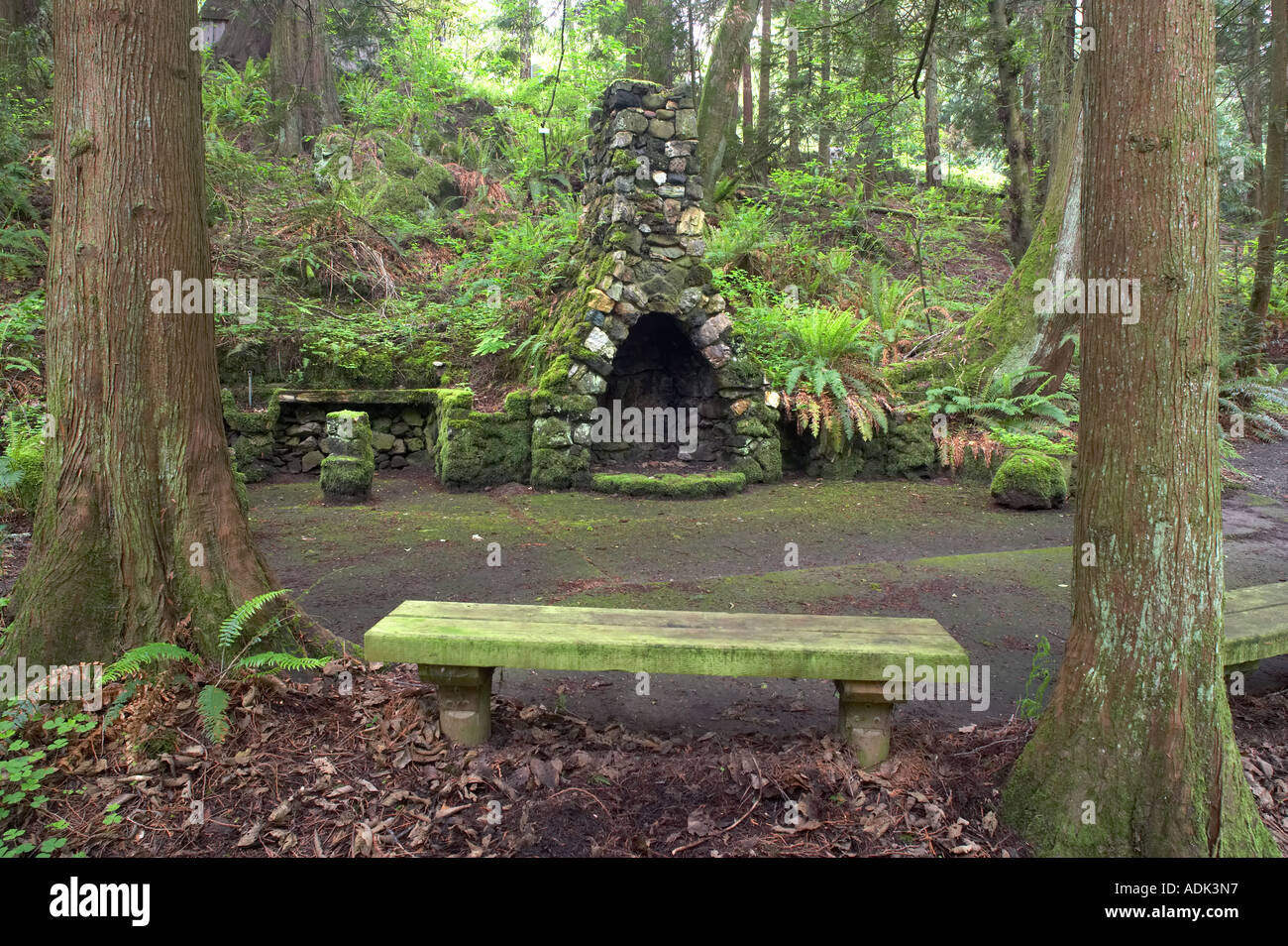 Stone Outdoor Fireplace Leach Botanical Gardens Portland Or Stock