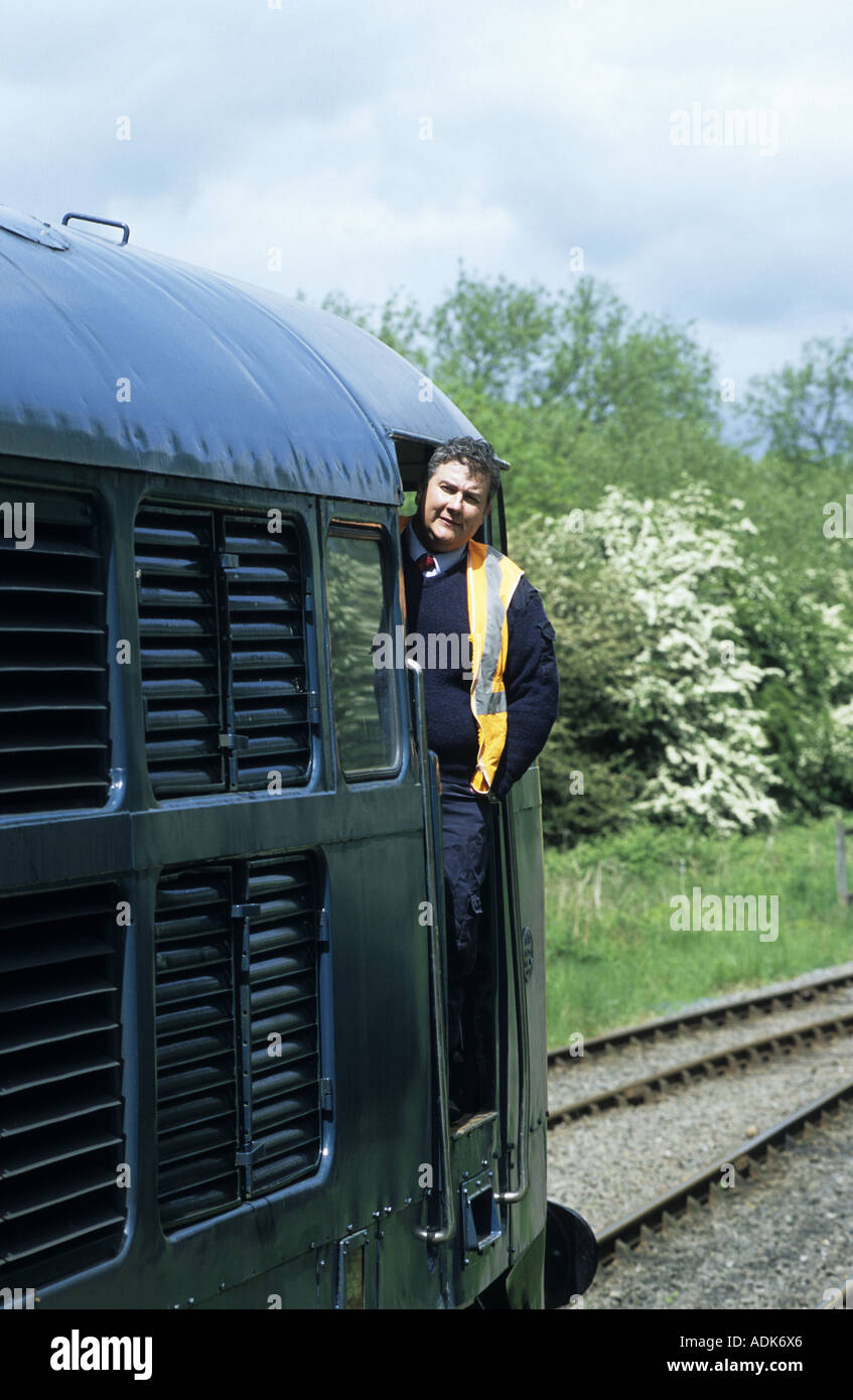Diesel locomotive and driver on the Battlefield Line at Shenton Station ...