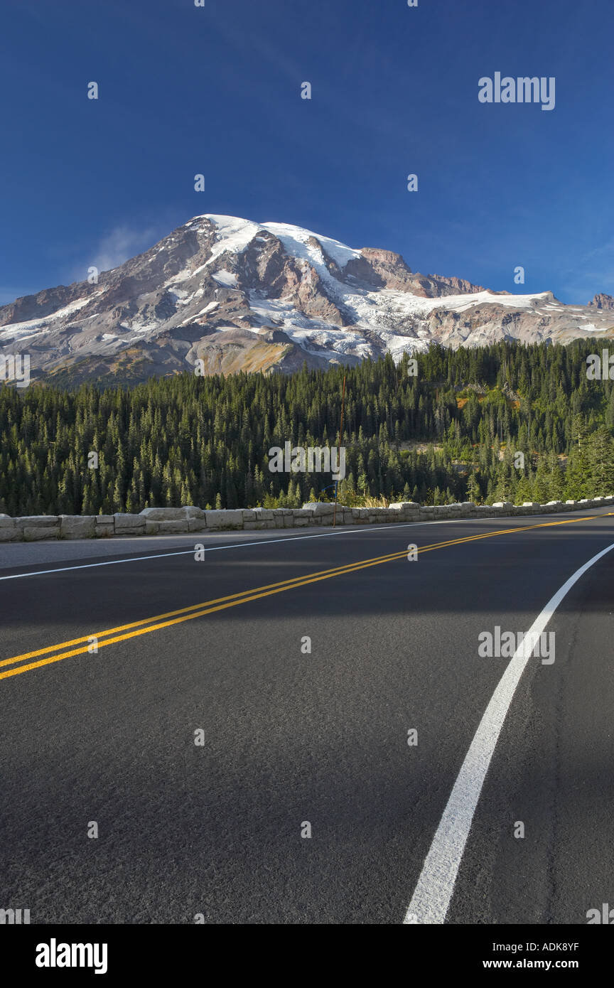 Mount Rainer Driving Mt Rainier with road Mt Rainier National Park Washington Stock Photo ...