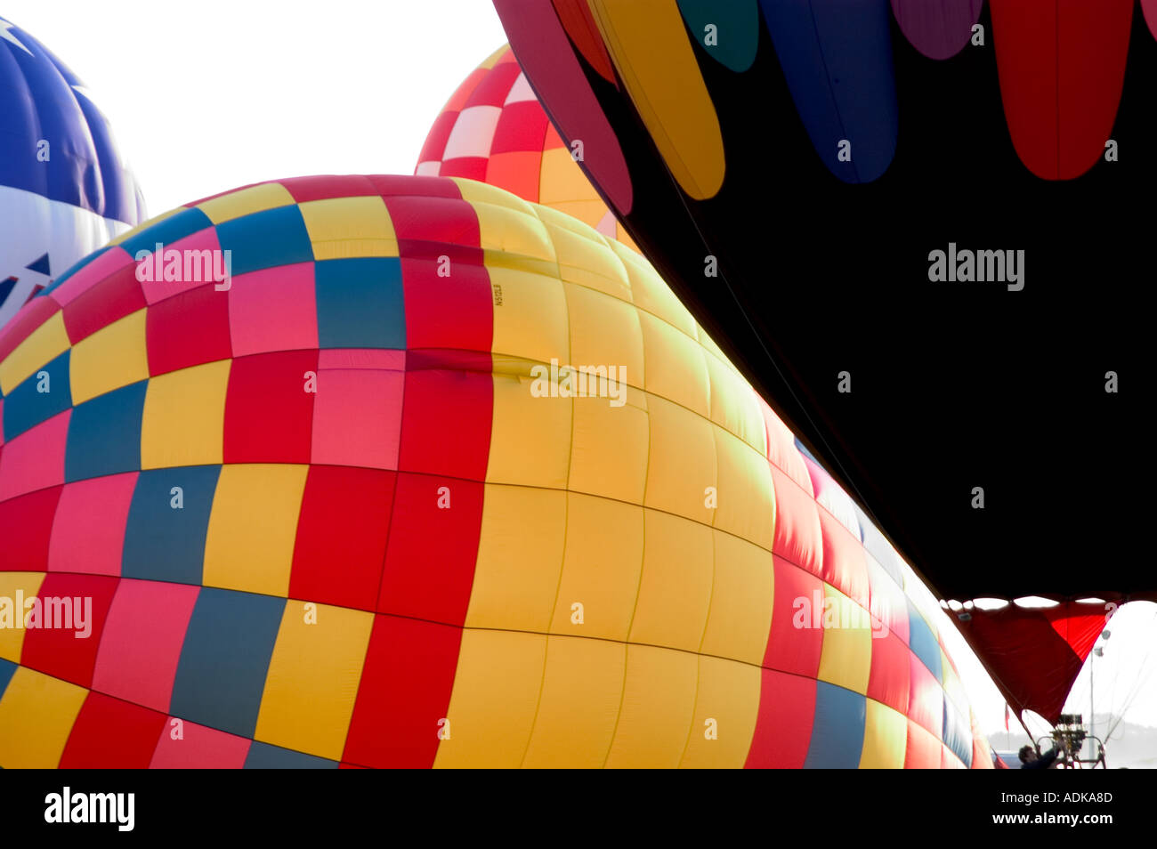Hot air balloons being inflated Stock Photo