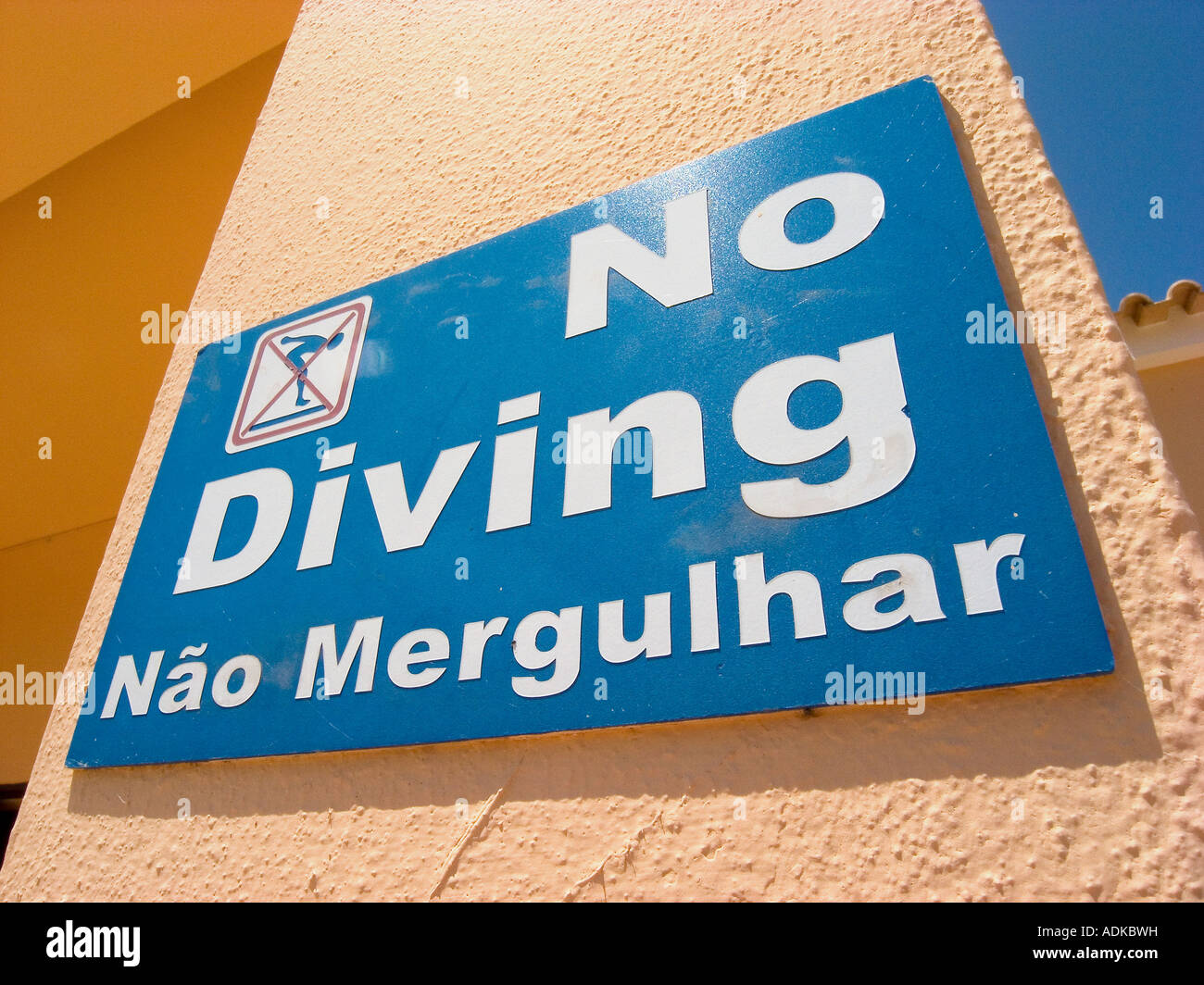 No Diving Board Swimming Pool Sign Stock Photo