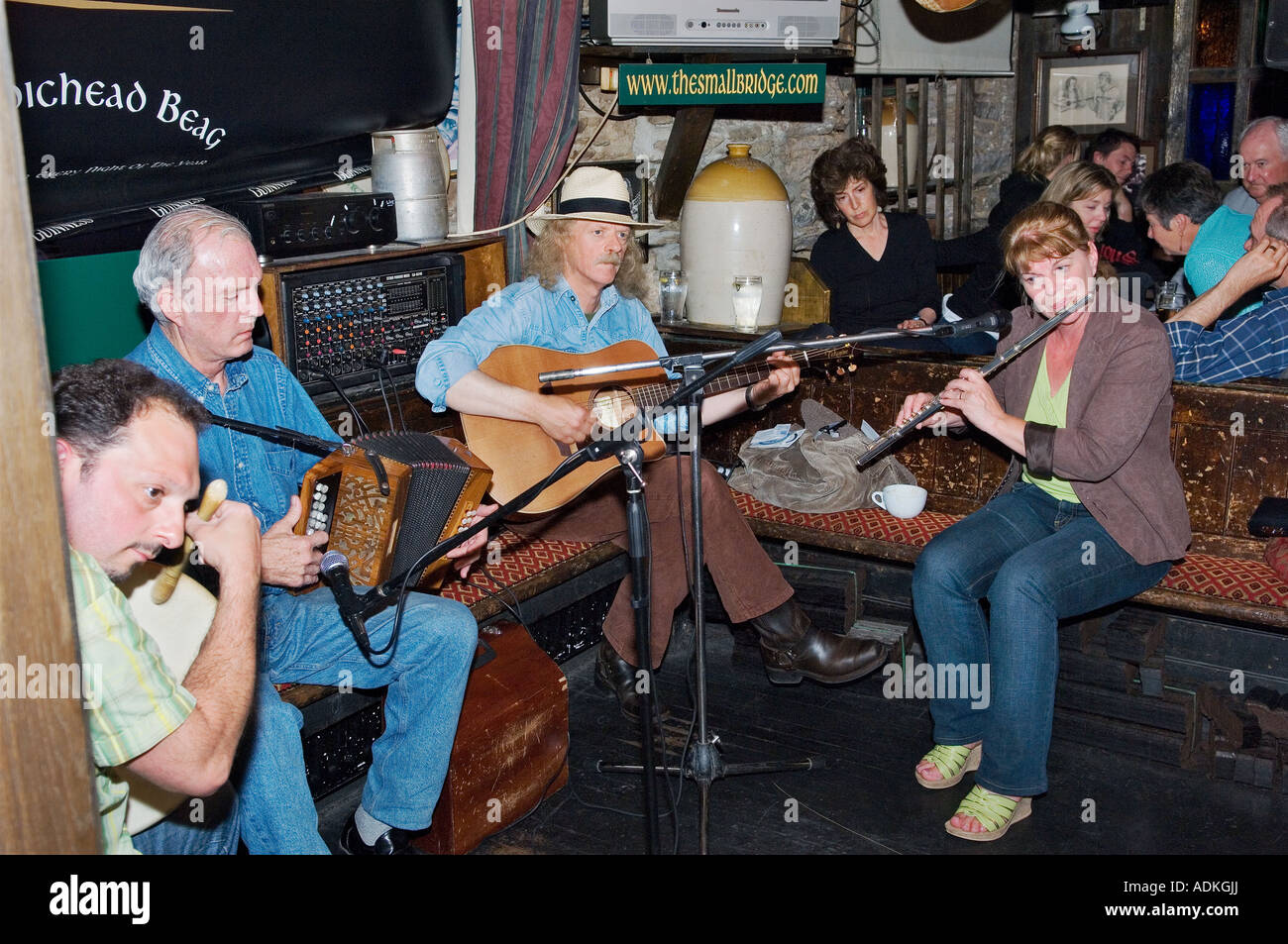 Traditional music in bar of the An Droicead Beag pub in Dingle, County Kerry. Town famous for pubs, music and relaxed atmosphere Stock Photo