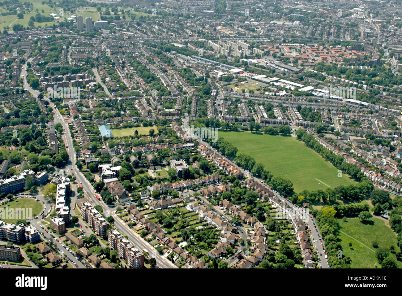 Oblique high level aerial view south west of A 215 and Rusjin Park Camberwell London SE5 SE24 England 2005 Stock Photo