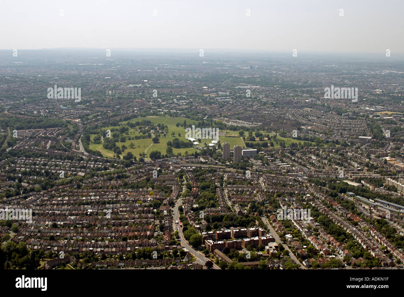 Oblique high level aerial view south west of Brockwell Park London SW2 SE24 England 2005 Stock Photo