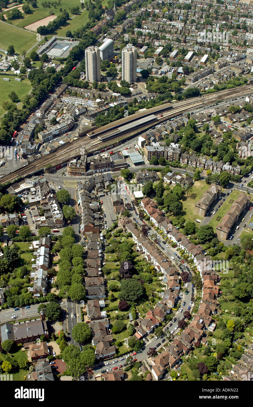 Oblique high level aerial view west of Herne Hill Station London SE24 SW2 England 2005 Stock Photo