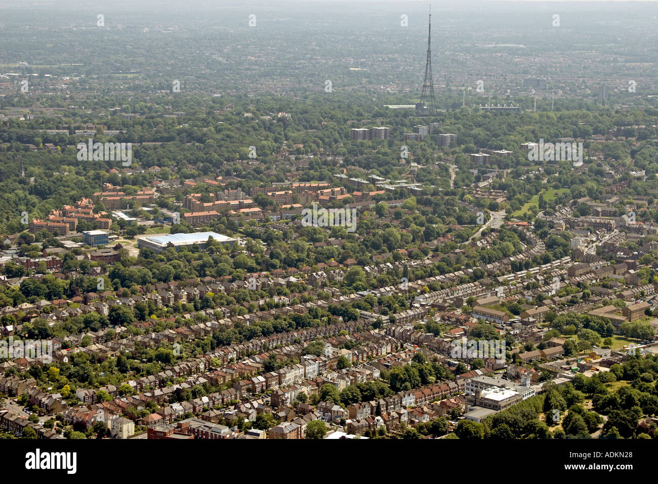Oblique high level aerial view south east of Crystal Palace and Radio