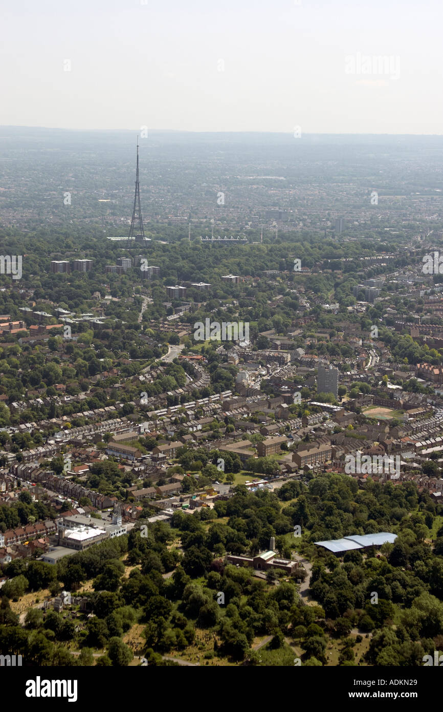 Oblique high level aerial view south east of Crystal Palace and Radio